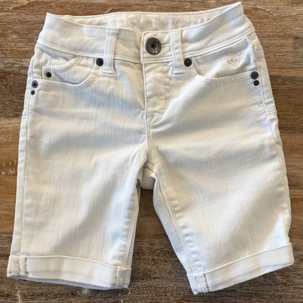 Justice Premium Girls White Stretch Denim Bermuda Shorts Size‎ 8 Slim